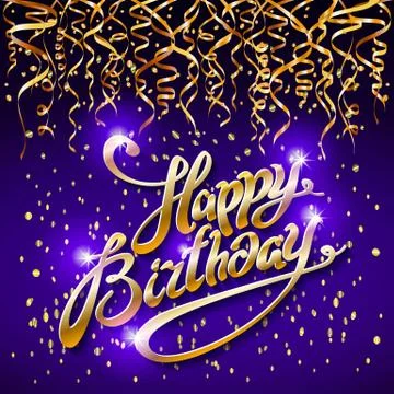 Concept party on blue dark background top view happy birthday gold confetti v Stock Illustration