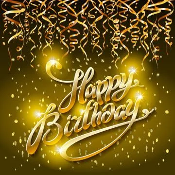 Concept party on dark background top view happy birthday gold confetti vector Stock Illustration