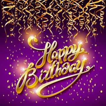 Concept party on dark background top view happy birthday gold confetti vector Illustrazione stock