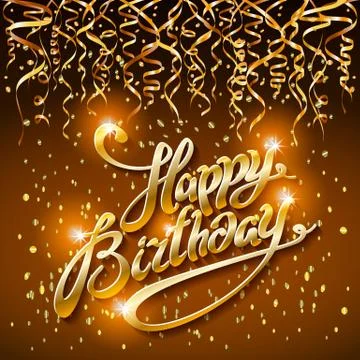 Concept party on dark background top view happy birthday gold confetti vector Stock Illustration