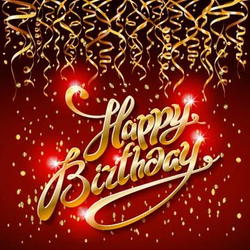 Concept party on dark background top view happy birthday gold confetti vector Stock Illustration