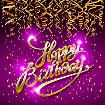 Concept party on dark background top view happy birthday gold confetti vector Stock Illustration