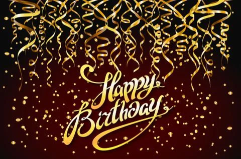 Concept party on dark background top view happy birthday gold confetti vector Stock Illustration