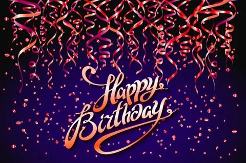 Concept party on dark blue background top view happy birthday pink purple con Stock Illustration