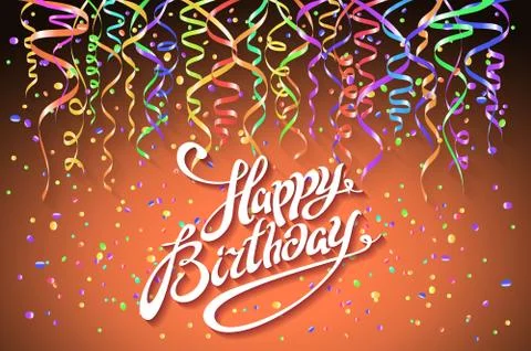 Concept party on orange background top view happy birthday confetti vector -  イラスト素材