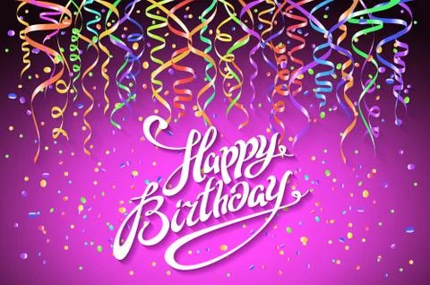 Concept party on pink background top view happy birthday confetti vector Stock Illustration