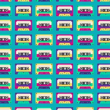 Concept Of Pattern With Cassette. 90s. Vector Flat Style Illustration Stock Illustration