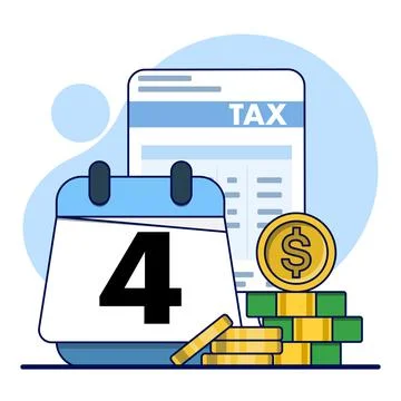 Concept of paying on time, banknotes paying tax alarm. Tax time reminders. Stock Illustration