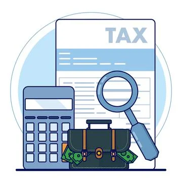 Concept of paying on time, banknotes paying tax alarm. Tax time reminders. Stock Illustration