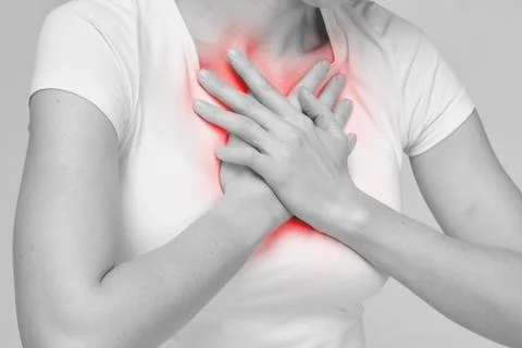 Concept of a person having difficulty breathing chest pressure Stock Photos