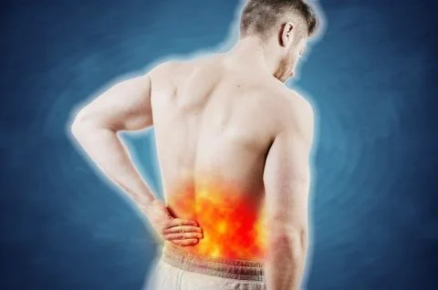 Concept picture of a man with lower back pain Stock Photos