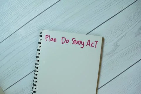 Concept of Plan Do Study Act write on book isolated on Wooden Table. 스톡 사진
