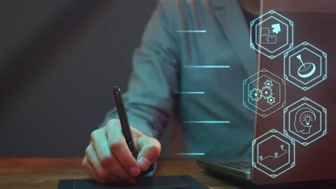 Concept of planning to achieve a goal step by step. A person works with gadgets Stock Footage 270709503