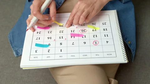 The concept of planning in the diary of events and meeting marks.  Stock Footage 221075702