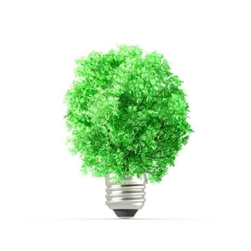 Concept of plant replacing the light bulb. Ecology metaphor. 3D Rendering Illustrazione stock