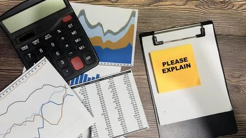 Concept of Please Explain write on sticky notes isolated on Wooden Table. Stock Photos