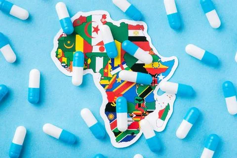 Concept of poor condition of medicine in developing African countries Foto stock