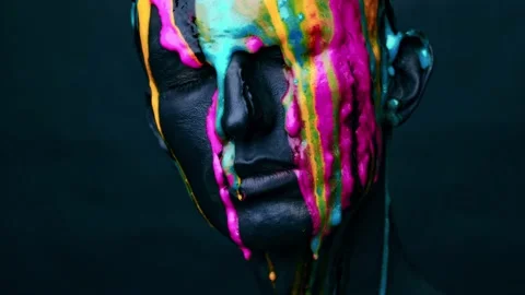 Concept. Portrait of a creative man. The man is painted Stock Footage 148326165