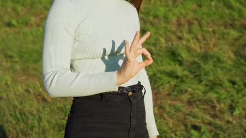 The concept of positive communication and gestures. Woman hand. Stock Footage 218468588