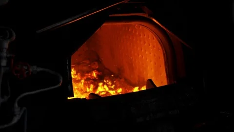 Concept of Power. Steam Train Oven. Fire of locomotive. Heavy Manual Labor Stock Footage 69788277
