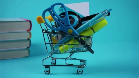 The concept of preparing for school, choosing school supplies. Stop motion Video stock 204147673