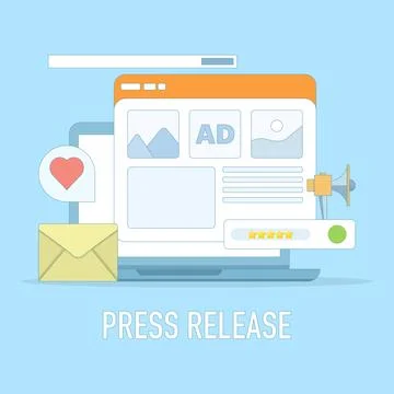 Concept of press release and digital news publishing. Online news and media. Stock Illustration
