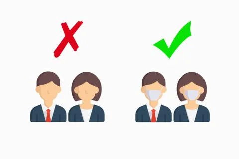 The concept of preventing the spread of the virus forced to wear masks. Stock Illustration