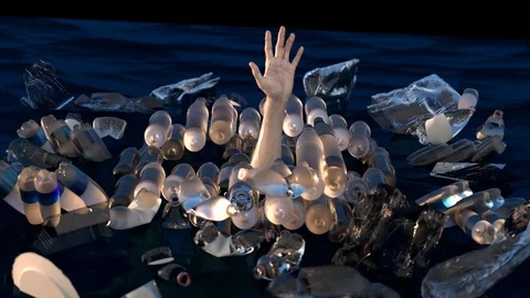 Concept of the problem with plastic waste in the form of a skull 3D render Stock Footage 103868819