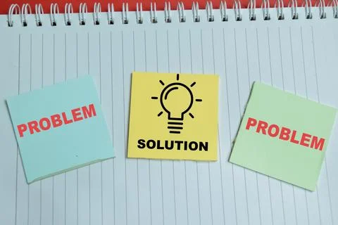 Concept of problem solving cycle write on sticky notes isolated on table. Stock Photos