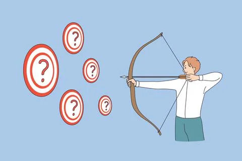 The concept of problem solving. An employee shooting at a target with a quest Stockillustratie