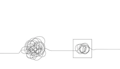 Concept of problem solving with messy line art transforming into organized Stock Illustration