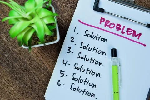 Concept of Problem write on paperwork isolated on Wooden Table. Stock Photos