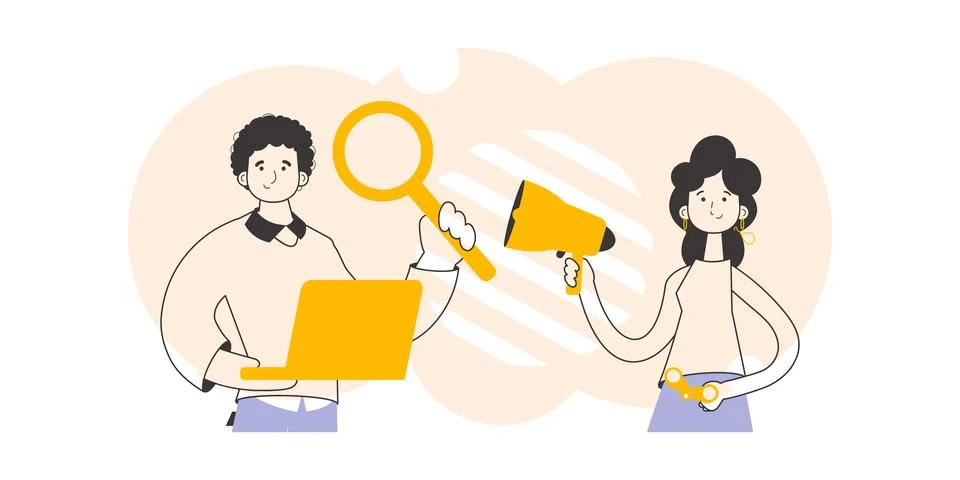 The concept of the process of hiring staff for work. Trendy linear style. Vec Stock Illustration