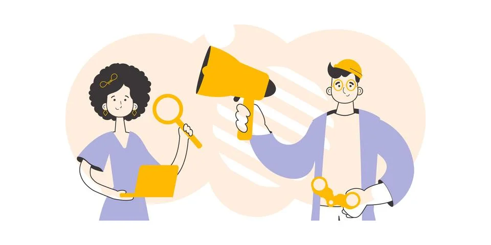 The concept of the process of hiring staff for work. Modern linear style. Vec Stock Illustration