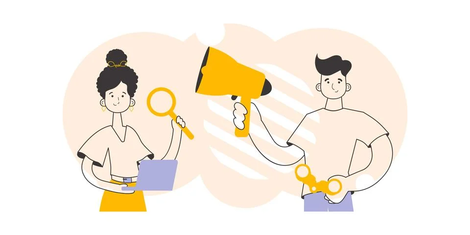 The concept of the process of hiring staff for work. Trendy linear style. Vec Stock Illustration