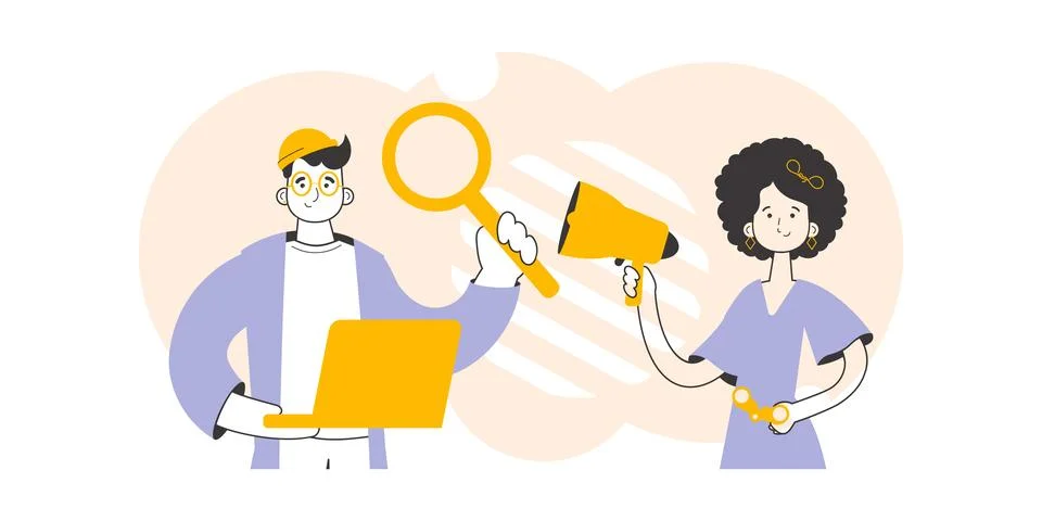 The concept of the process of hiring staff for work. Trendy linear style. Vec Stock Illustration