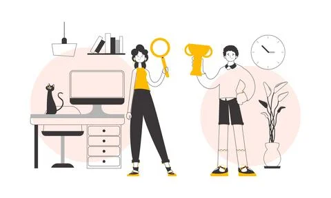 The concept of the process of hiring staff for work. Trendy linear style. Vec Stock Illustration