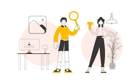 The concept of the process of hiring staff for work. Trendy linear style. Vec Stock Illustration
