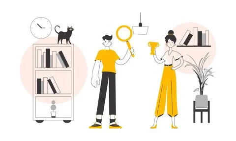 The concept of the process of hiring staff for work. Trendy linear style. Vec Stock Illustration
