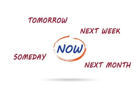 Concept of procrastination with now or later Stock Illustration