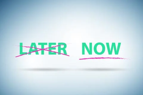 Concept of procrastination with now or later Stock Illustration