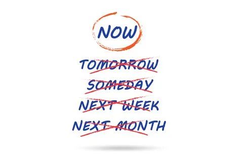 Concept of procrastination with now or later Stock Illustration