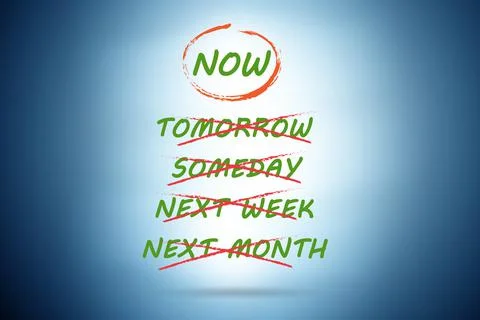 Concept of procrastination with now or later Stockillustratie