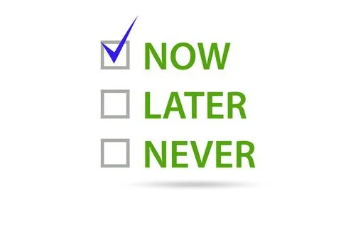 Concept of procrastination with now or later Stockillustratie