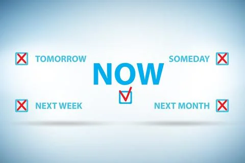 Concept of procrastination with now or later Stock Illustration