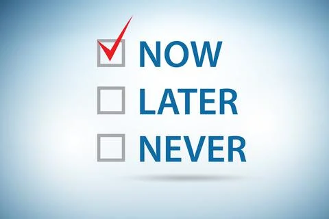 Concept of procrastination with now or later Stock Illustration