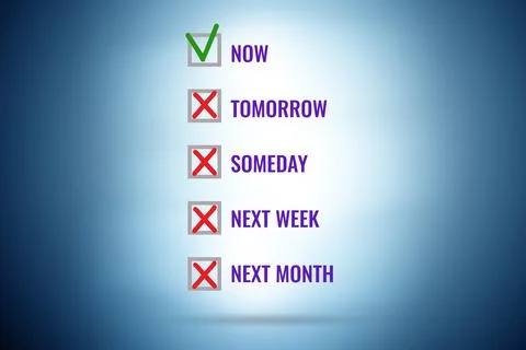 Concept of procrastination with now or later Stockillustratie