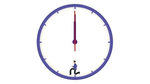 Concept of procrastination. Office worker standing inside the clock doing Stock Illustration