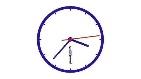 Concept of procrastination. Office worker standing inside the clock doing Stock Illustration