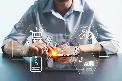 Concept of procurement, supply chain management, represented by related log.. Foto stock